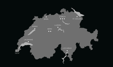 Magasins GLOBUS sur une carte suisse Magasins GLOBUS sur une carte suisse